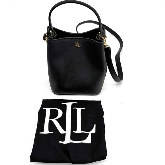 NWT Lauren Ralph Lauren Black Reese Crosshatch Small Bucket Bag - Picture 6 of 14